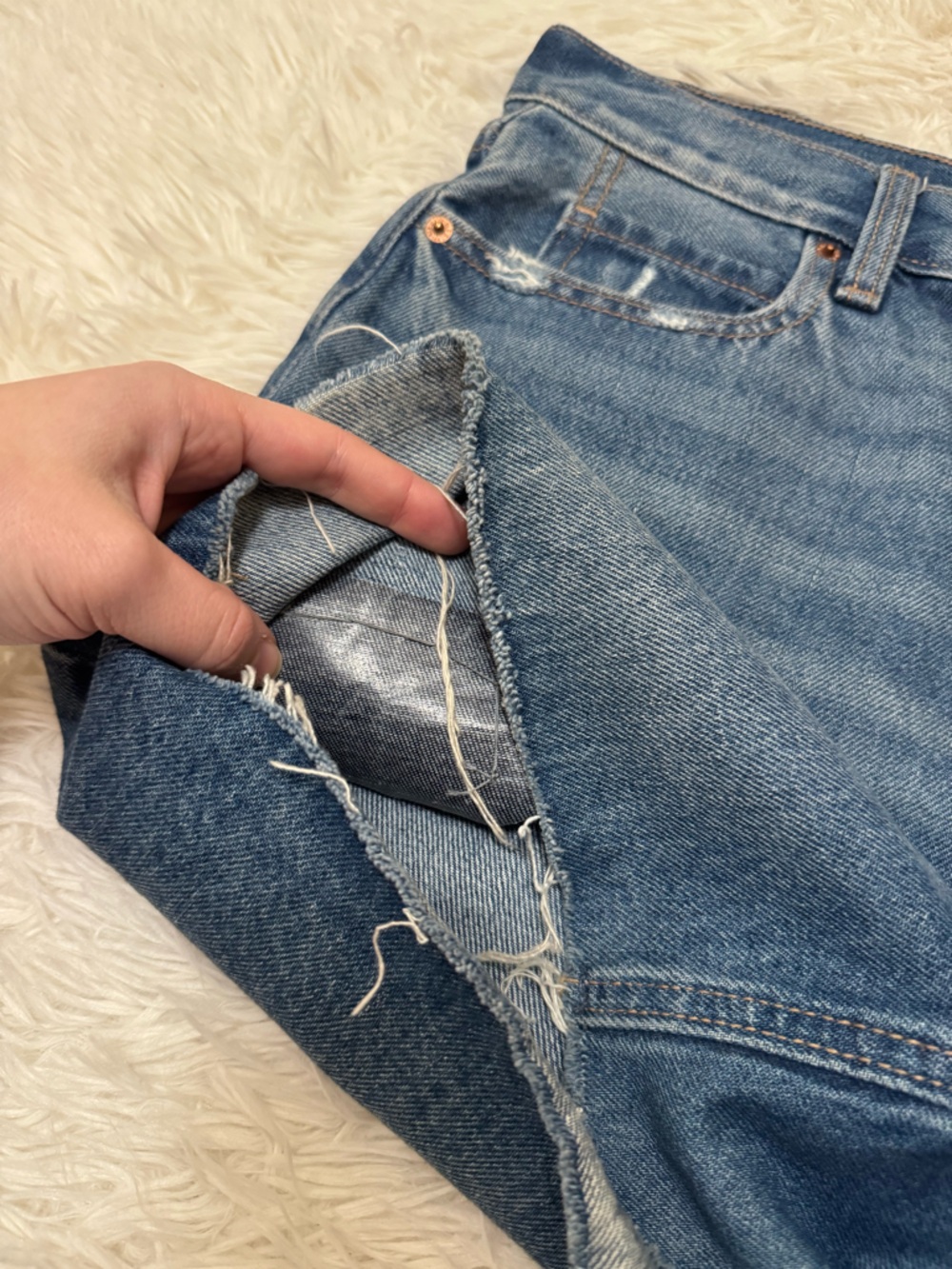 Old Navy Dark Blue Distressed Jean Shorts - Picture 3 of 6